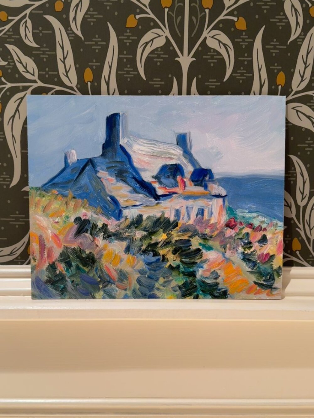 Original Coastal Cottage Oil Painting 8x10, Impressionist Ocean Landscape